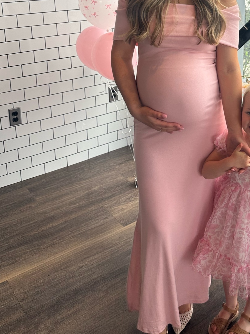Off-Shoulder Pink Maternity Maxi Dress